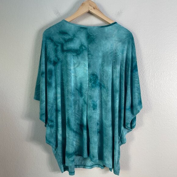 Dressbarn Woman Plus 3X Green Batwing Sleeve Top Beaded Floral Design Shirt - Picture 10 of 10